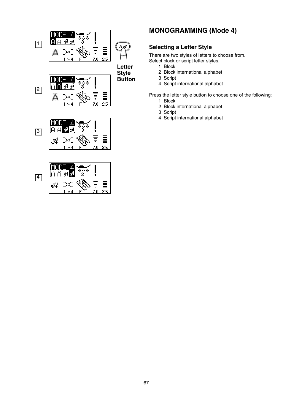 Monogramming (mode 4) | SINGER S18 STUDIO Instruction Manual User Manual | Page 67 / 75