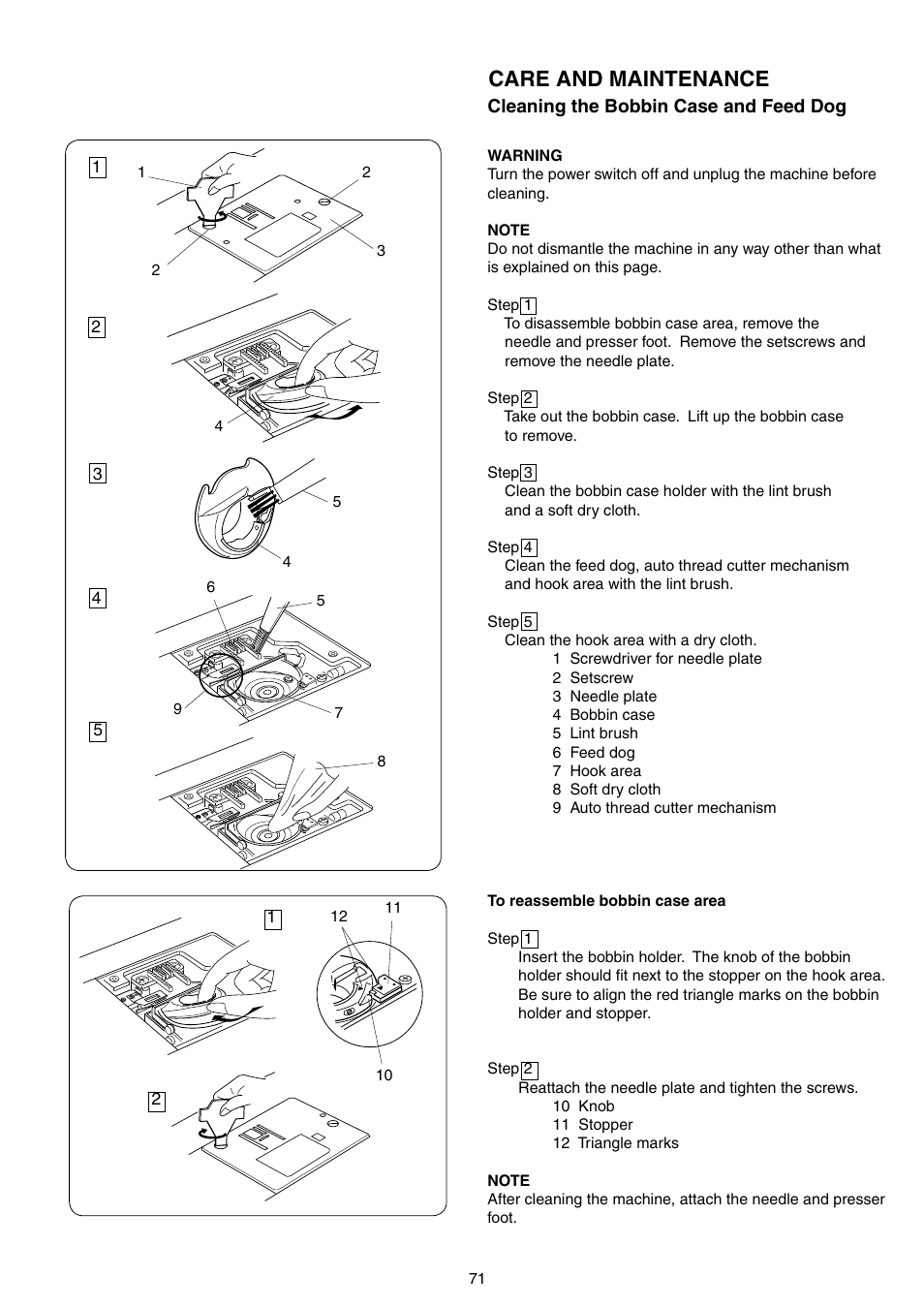 Care and maintenance | SINGER S18 STUDIO Instruction Manual User Manual | Page 71 / 75