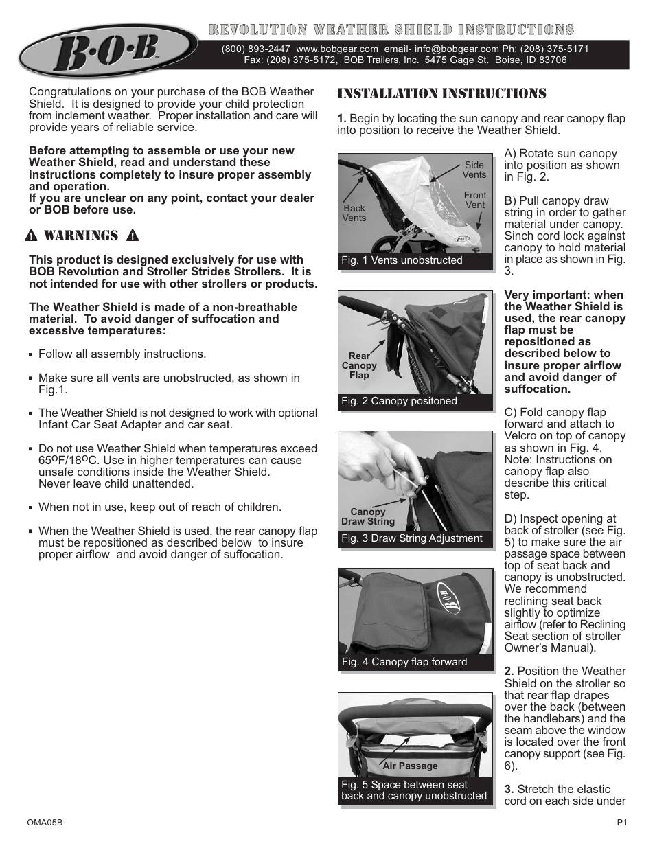 BOB Weather Shield User Manual | 2 pages