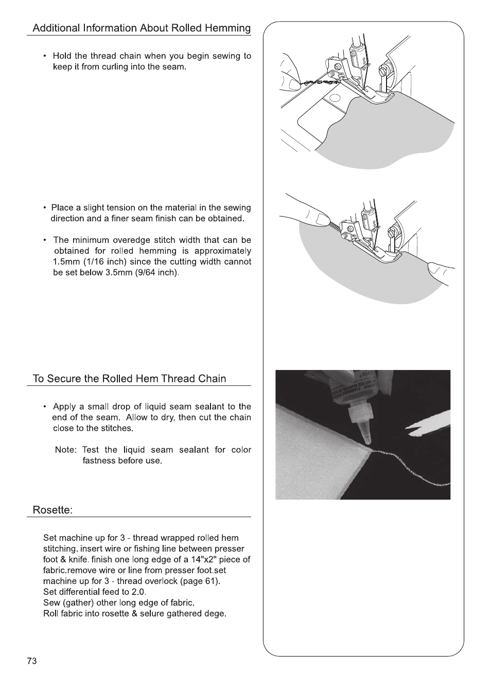 Additional information about rolled hemming, Rosette | SINGER 14SH654 Finishing Touch (LED) User Manual | Page 74 / 101