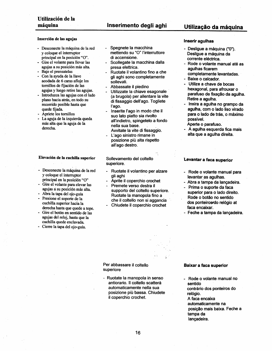 Inserimento degli aghi, Utilizagào da máquina | SINGER 14T948DS User Manual | Page 13 / 40