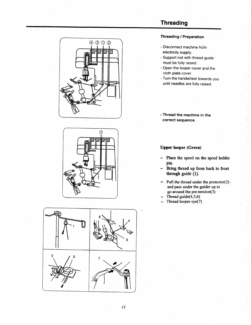 Upper looper (green), Threading © ® 0 (d | SINGER 14T948DS User Manual | Page 14 / 40