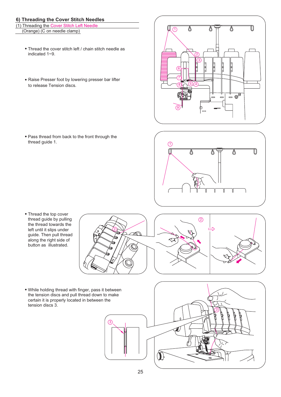 25 6) threading the cover stitch needles | SINGER 14T967DC QUANTUMLOCK User Manual | Page 26 / 72