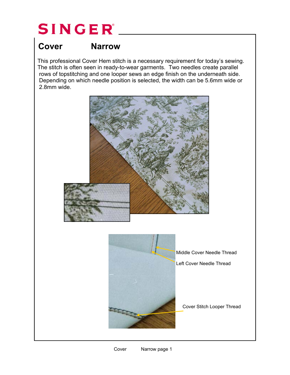 Cover stitch narrow | SINGER 14T967DC-WORKBOOK QUANTUMLOCK User Manual | Page 178 / 230