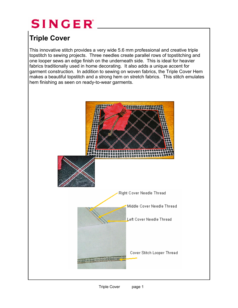 Triple cover stitch | SINGER 14T967DC-WORKBOOK QUANTUMLOCK User Manual | Page 203 / 230