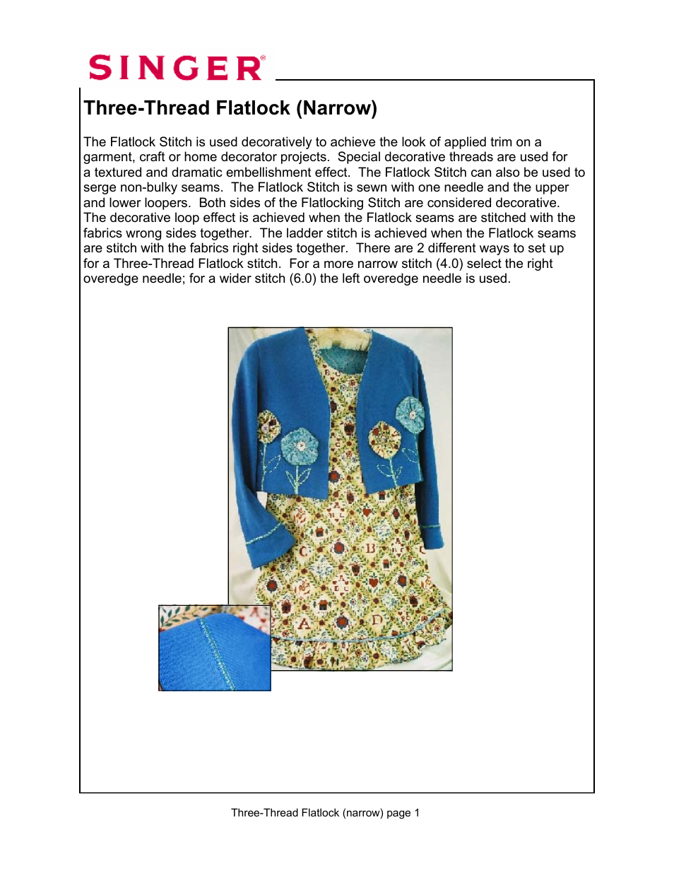 Three-thread flatlock (narrow) | SINGER 14T967DC-WORKBOOK QUANTUMLOCK User Manual | Page 77 / 230