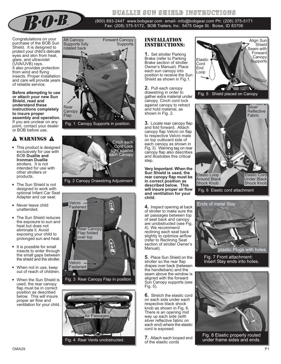 BOB Sun Shield OMA12A User Manual | 2 pages
