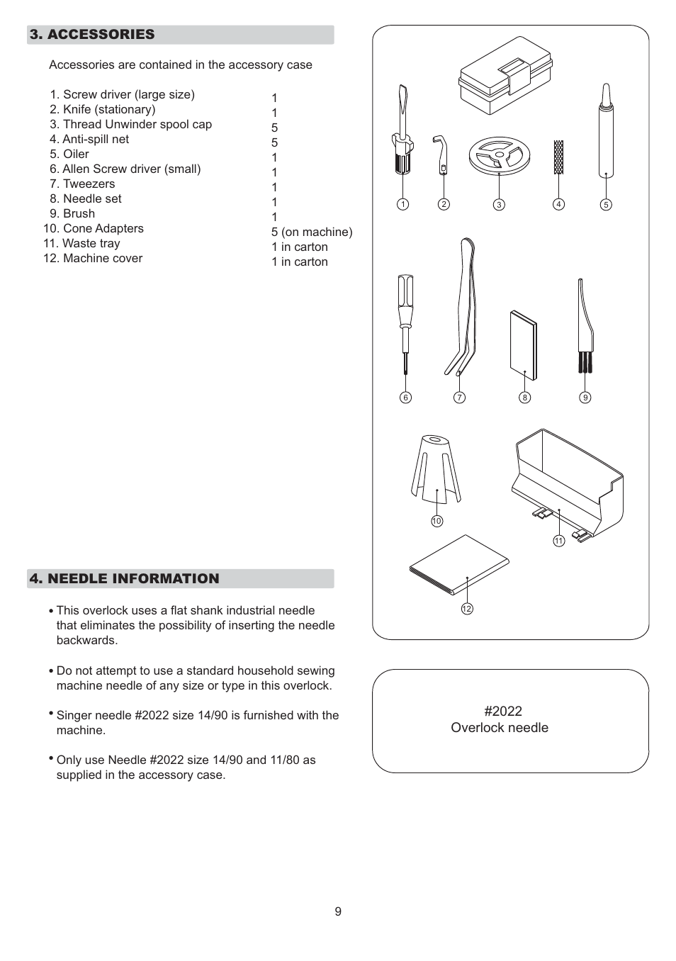 2022 overlock needle, Accessories 4. needle information | SINGER 14T968DC User Manual | Page 10 / 74