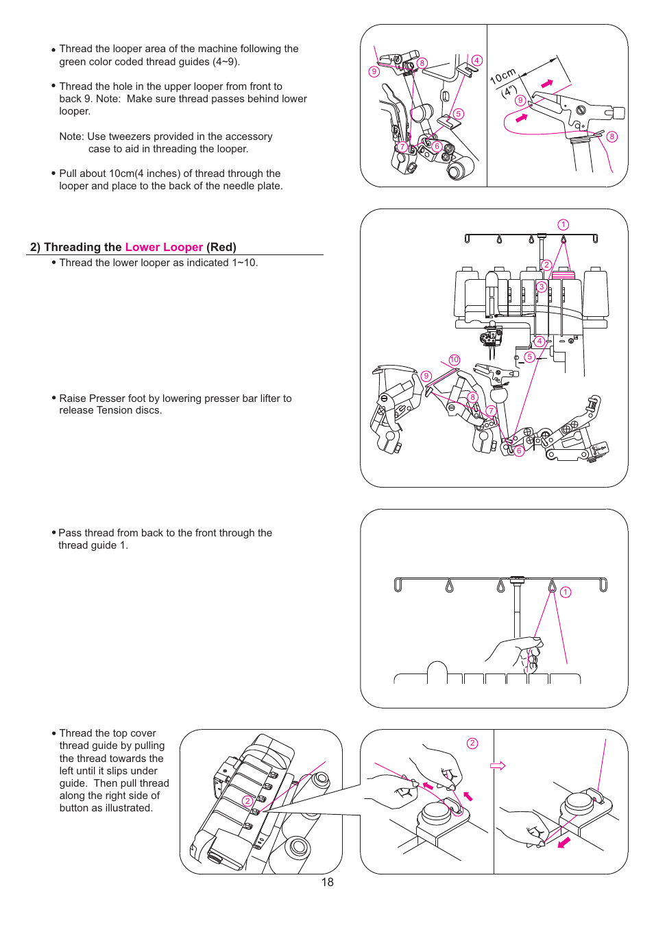 2) threading the (red) lower looper | SINGER 14T968DC User Manual | Page 19 / 74