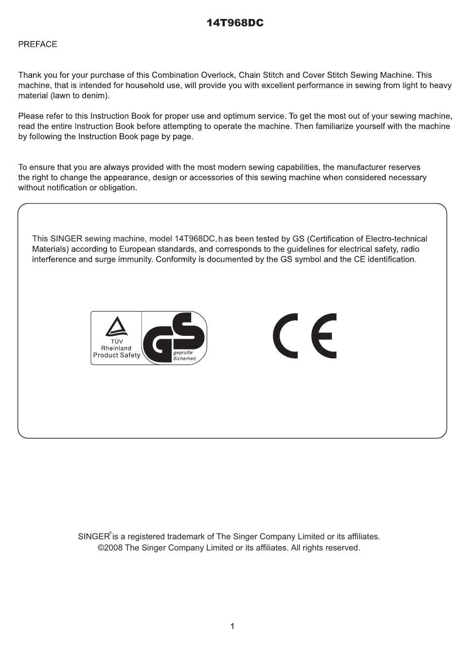 SINGER 14T968DC User Manual | Page 2 / 74