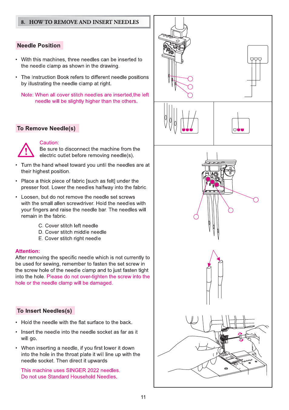 Needle position, To remove needle(s), To insert needles(s) | Howto remove and insert needles | SINGER 14T970C User Manual | Page 12 / 57