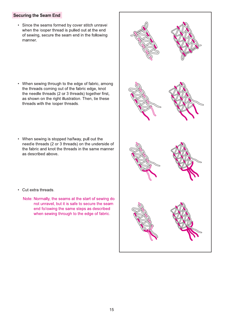 Securing the seam end | SINGER 14T970C User Manual | Page 16 / 57