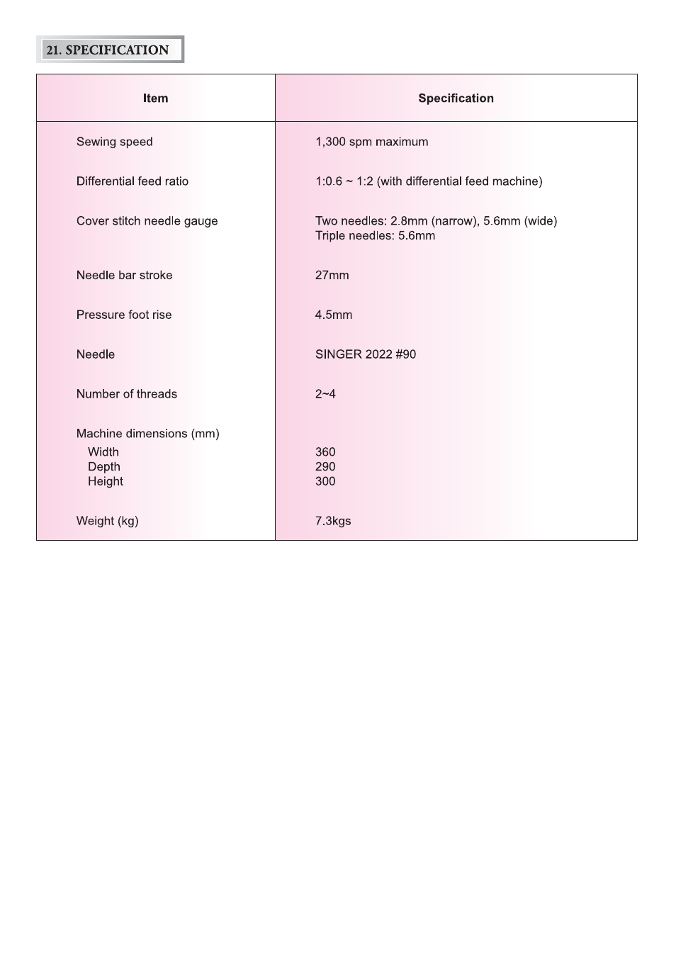 Specification | SINGER 14T970C User Manual | Page 55 / 57