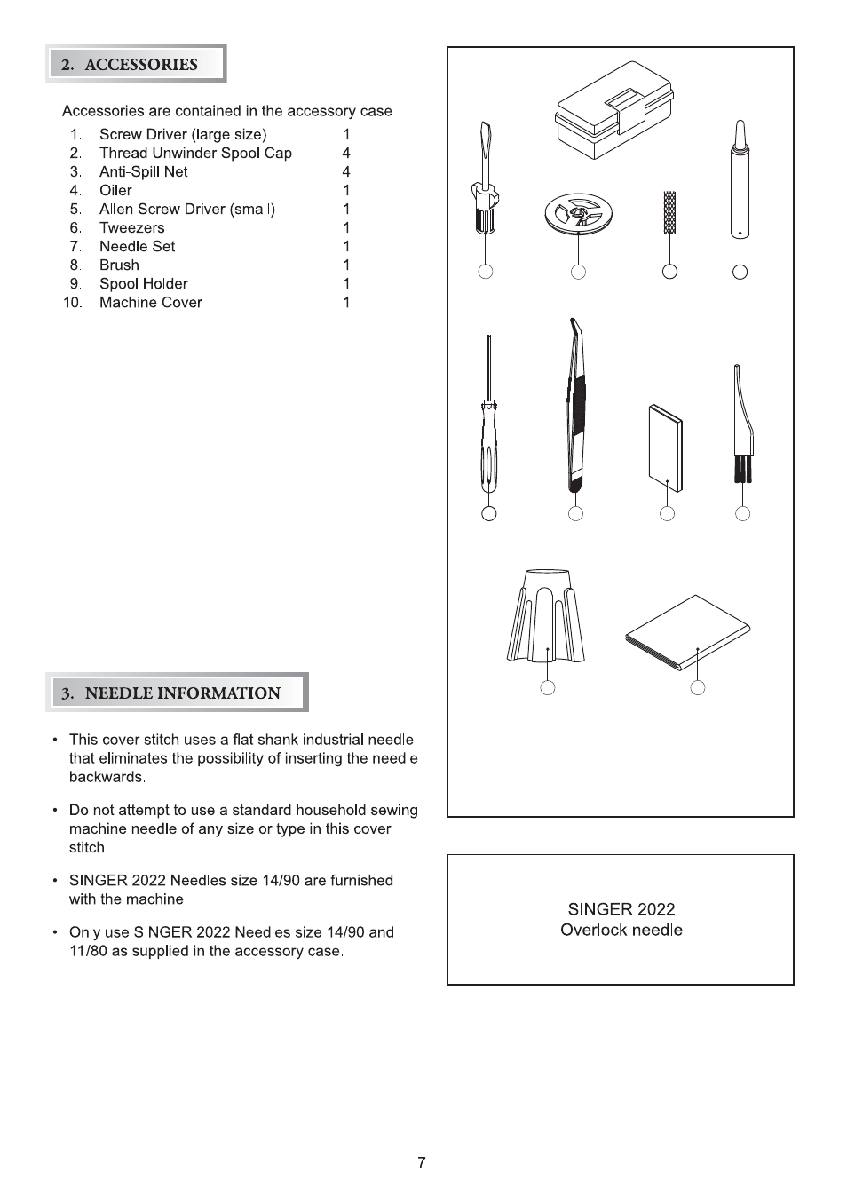 Accessories, Needle information | SINGER 14T970C User Manual | Page 8 / 57