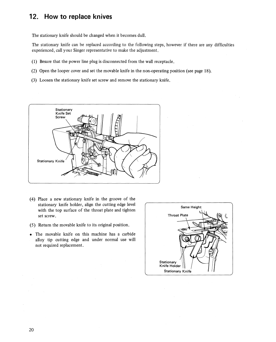 How to replace knives | SINGER 14U11 User Manual | Page 22 / 28