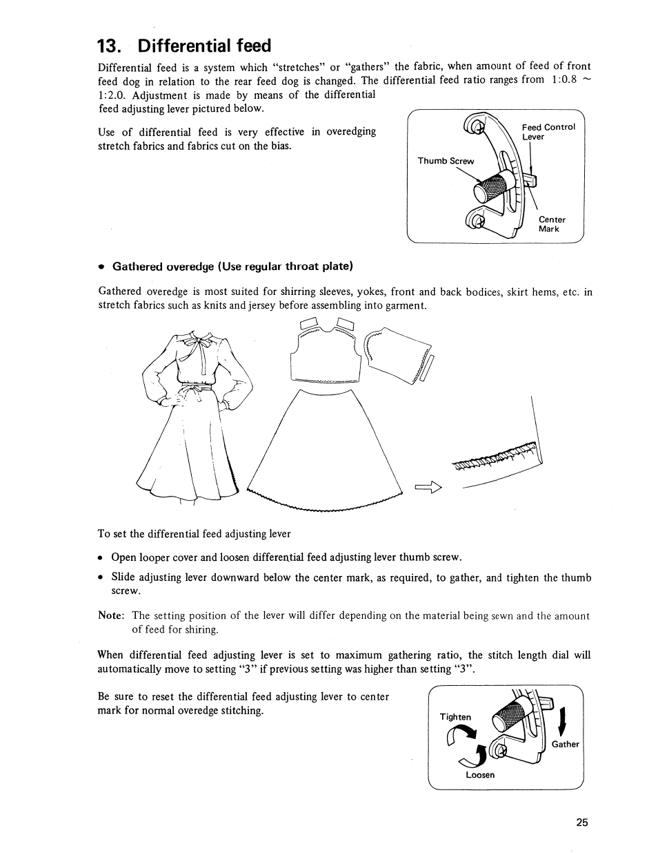 Differential feed, Gathered overedge (use regular throat plate) | SINGER 14U236B User Manual | Page 27 / 40