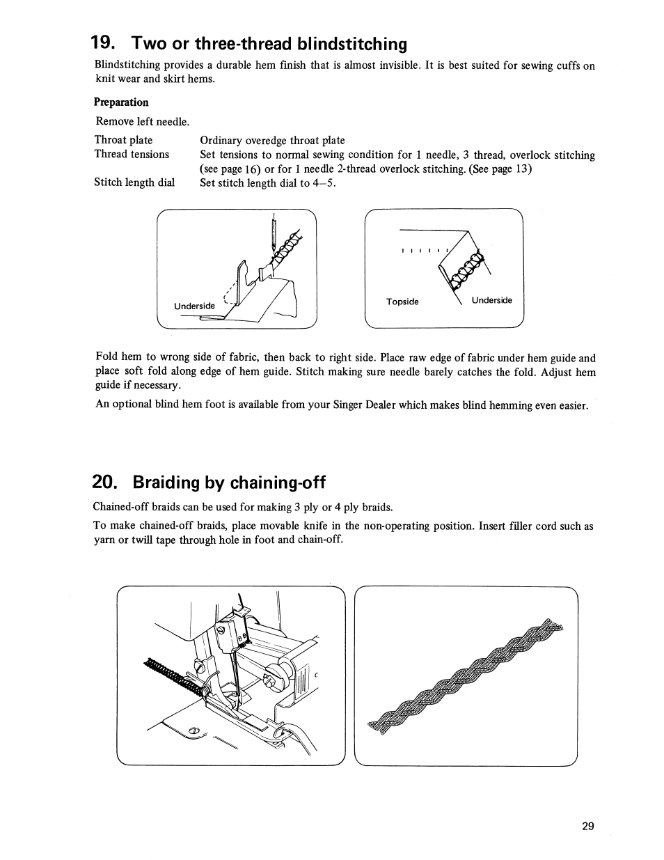 Braiding by chaining-off, Two or three-thread blindstitching | SINGER 14U236B User Manual | Page 31 / 40