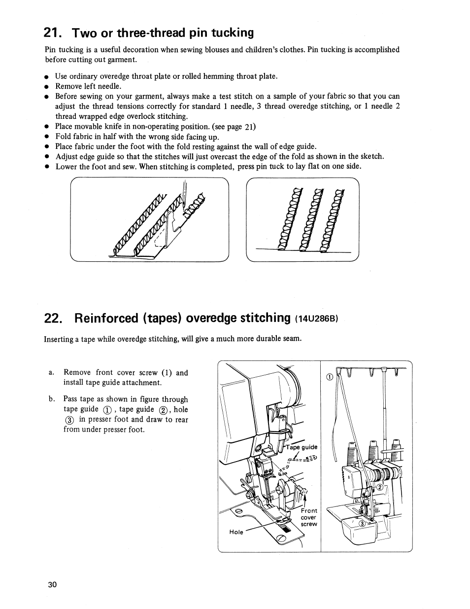 Reinforced (tapes) overedge stitching (i4u286b), Reinforced (tapes) overedge stitching, Two or three-thread pin tucking | 4u286 | SINGER 14U236B User Manual | Page 32 / 40