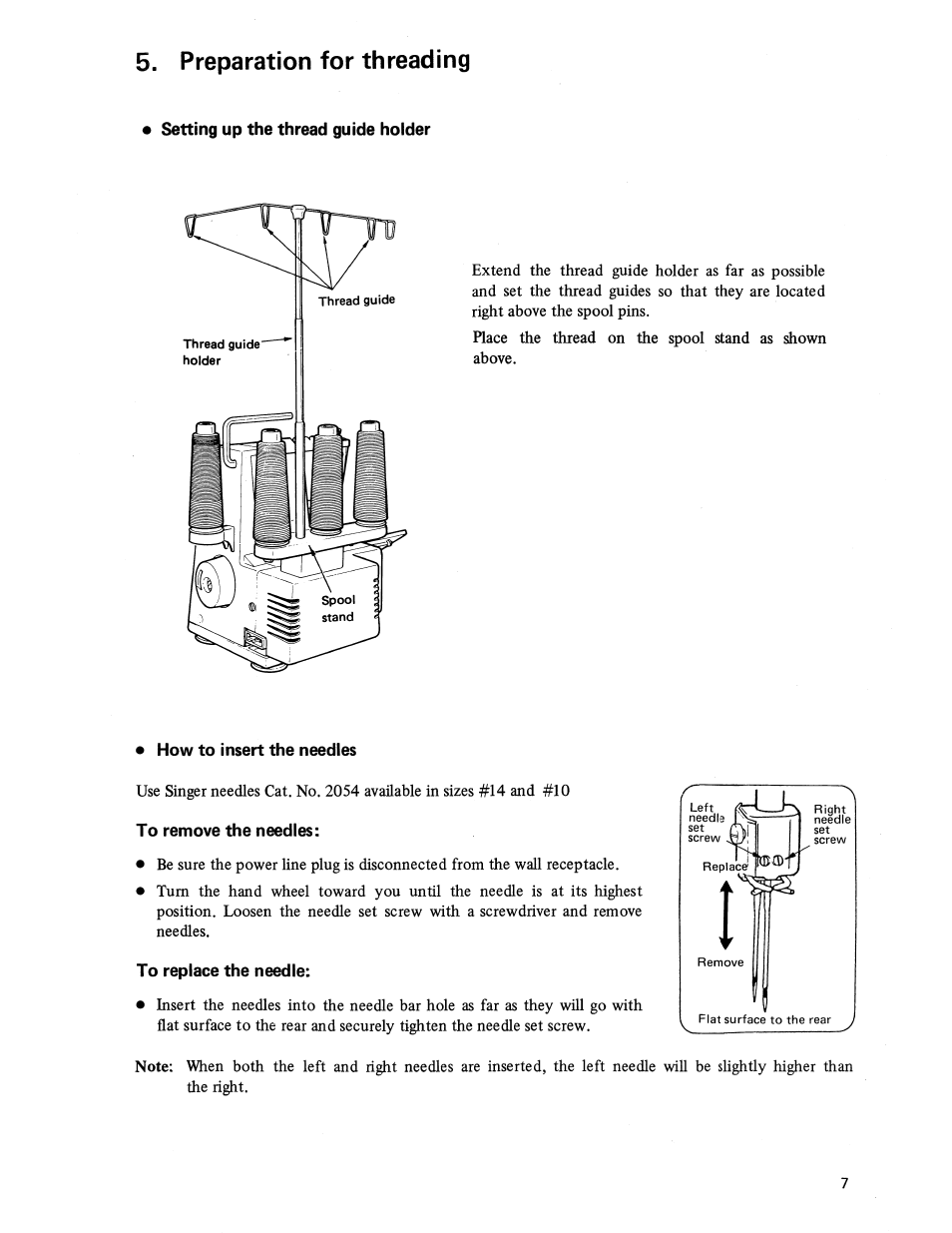 Preparation for threading, Setting up the thread guide holder, How to insert the needles | To remove the needles, To replace the needle | SINGER 14U236B User Manual | Page 9 / 40