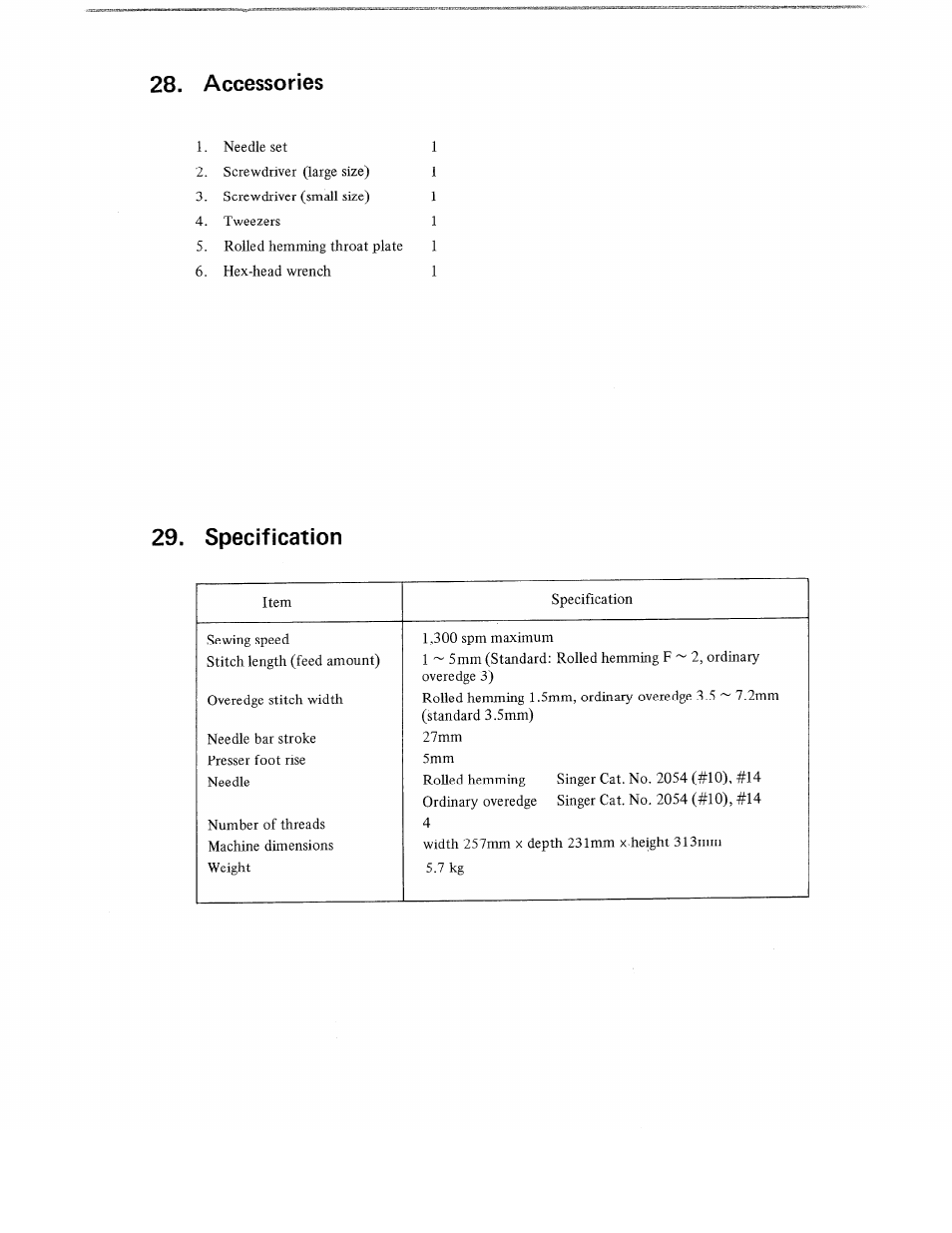 Accessories, Specification | SINGER 14U52 User Manual | Page 35 / 36