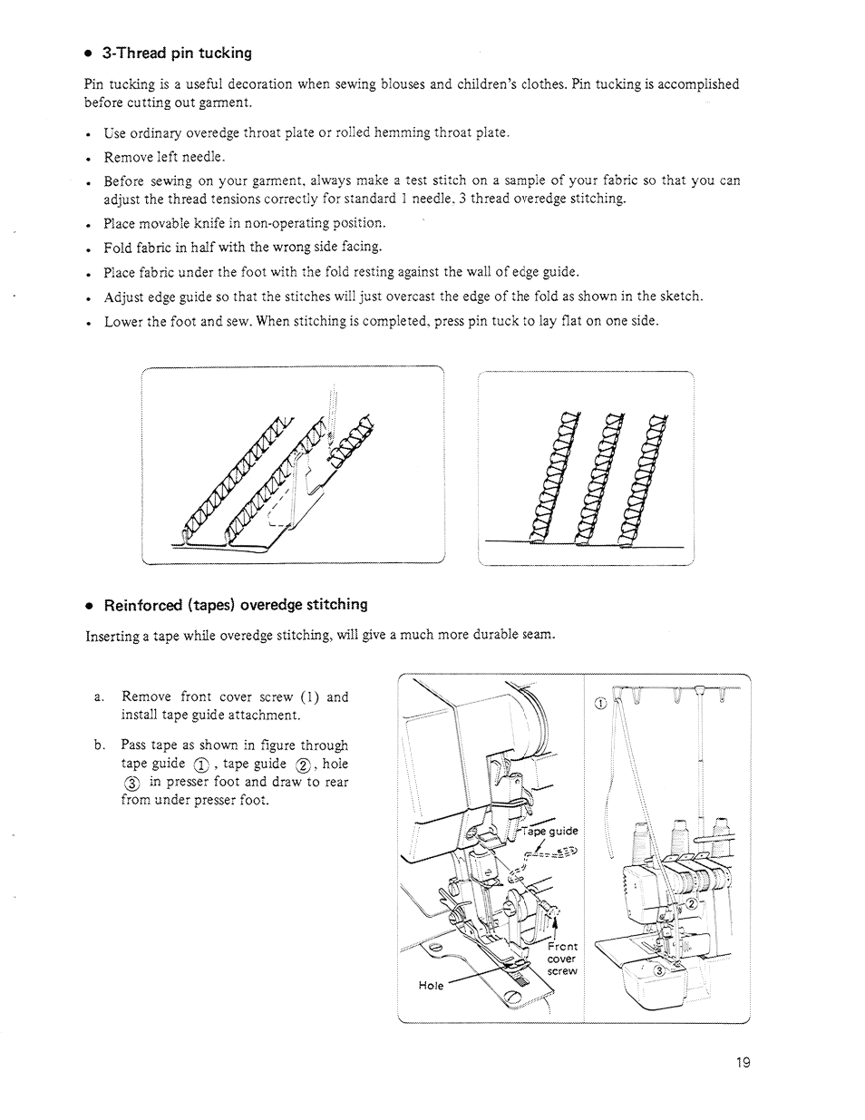 3*thread pin tucking, Remforced (tapes) overedge stitching, Reinforced (tapes) overedge stitching | SINGER 14U64A User Manual | Page 21 / 28