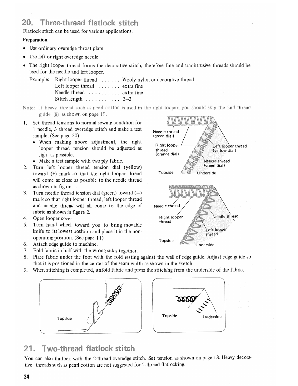 Three-thread flatlock stitch, 21, two-thread flatlock stitch, Two-thread flatlock stitch | SINGER 14U285B User Manual | Page 36 / 48