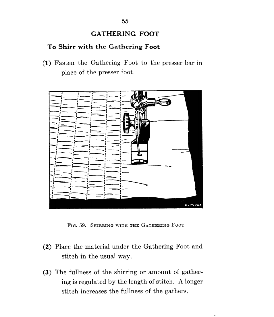 Gathering foot to shirr with the gathering foot | SINGER 15-90 User Manual | Page 57 / 68