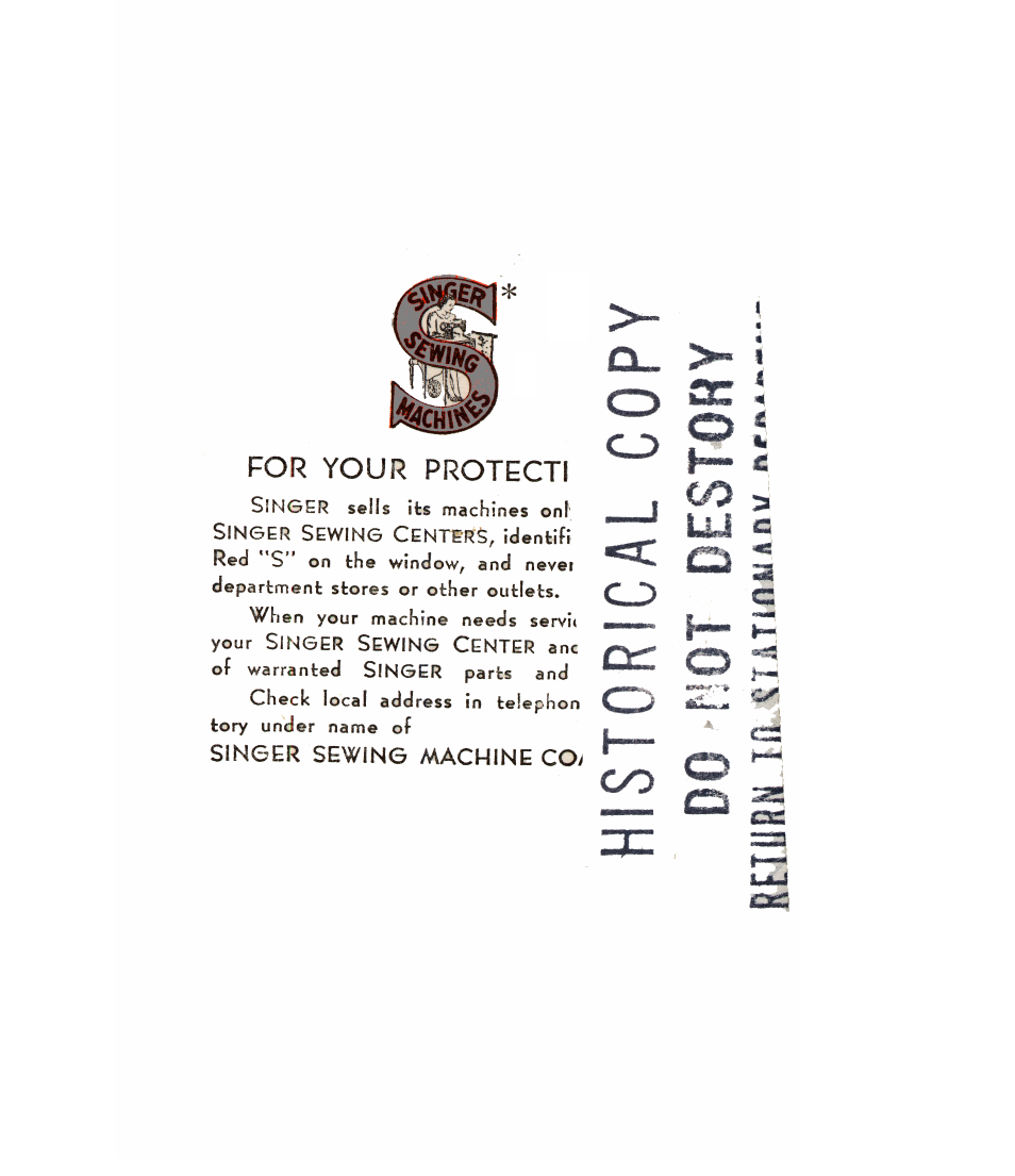 O s c, For your protecti, Co yj c | SINGER 15-90 User Manual | Page 68 / 68