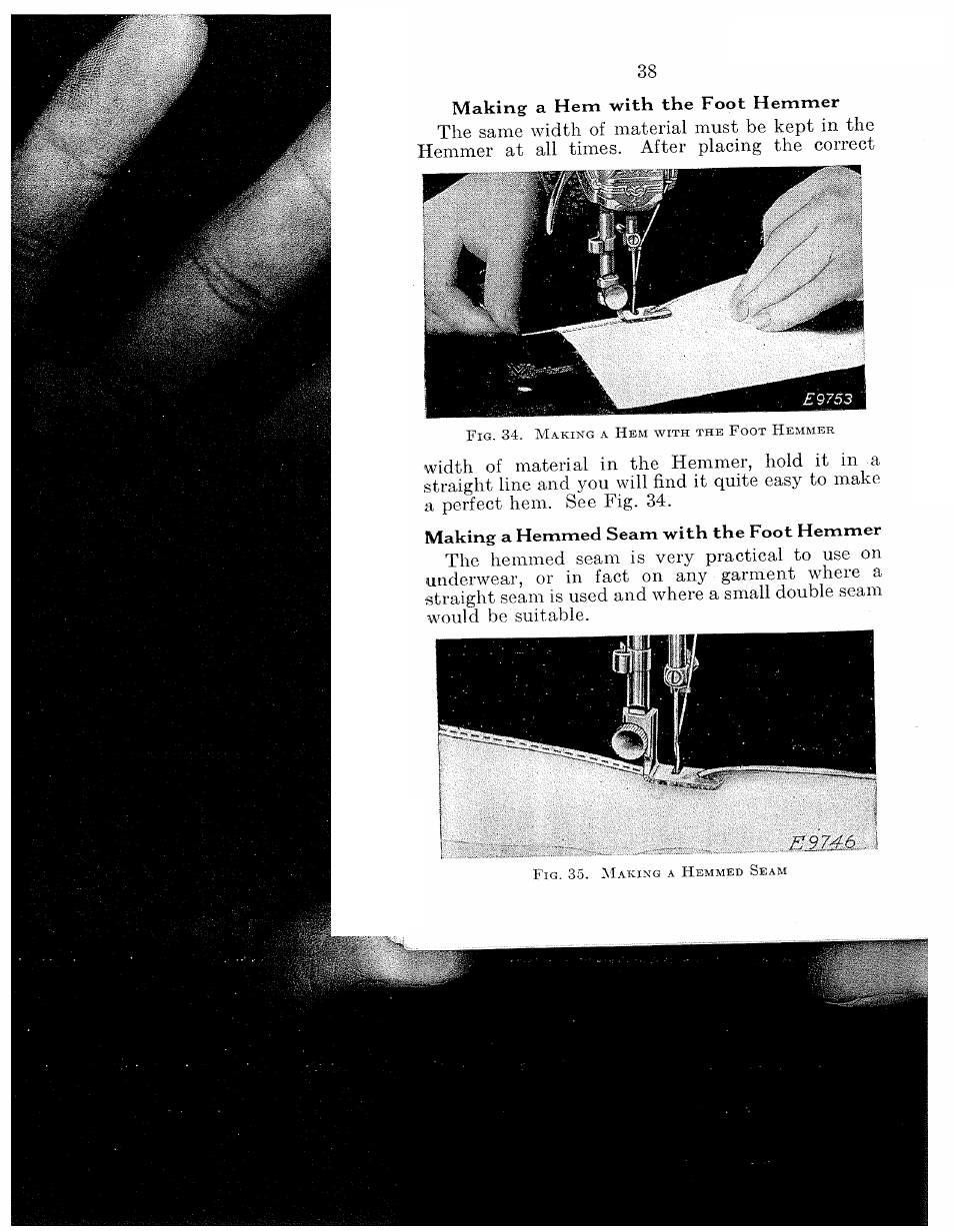 Making a hem with the foot hemmer, Making a hemmed seam with the foot hemmer | SINGER 15-91 User Manual | Page 40 / 68