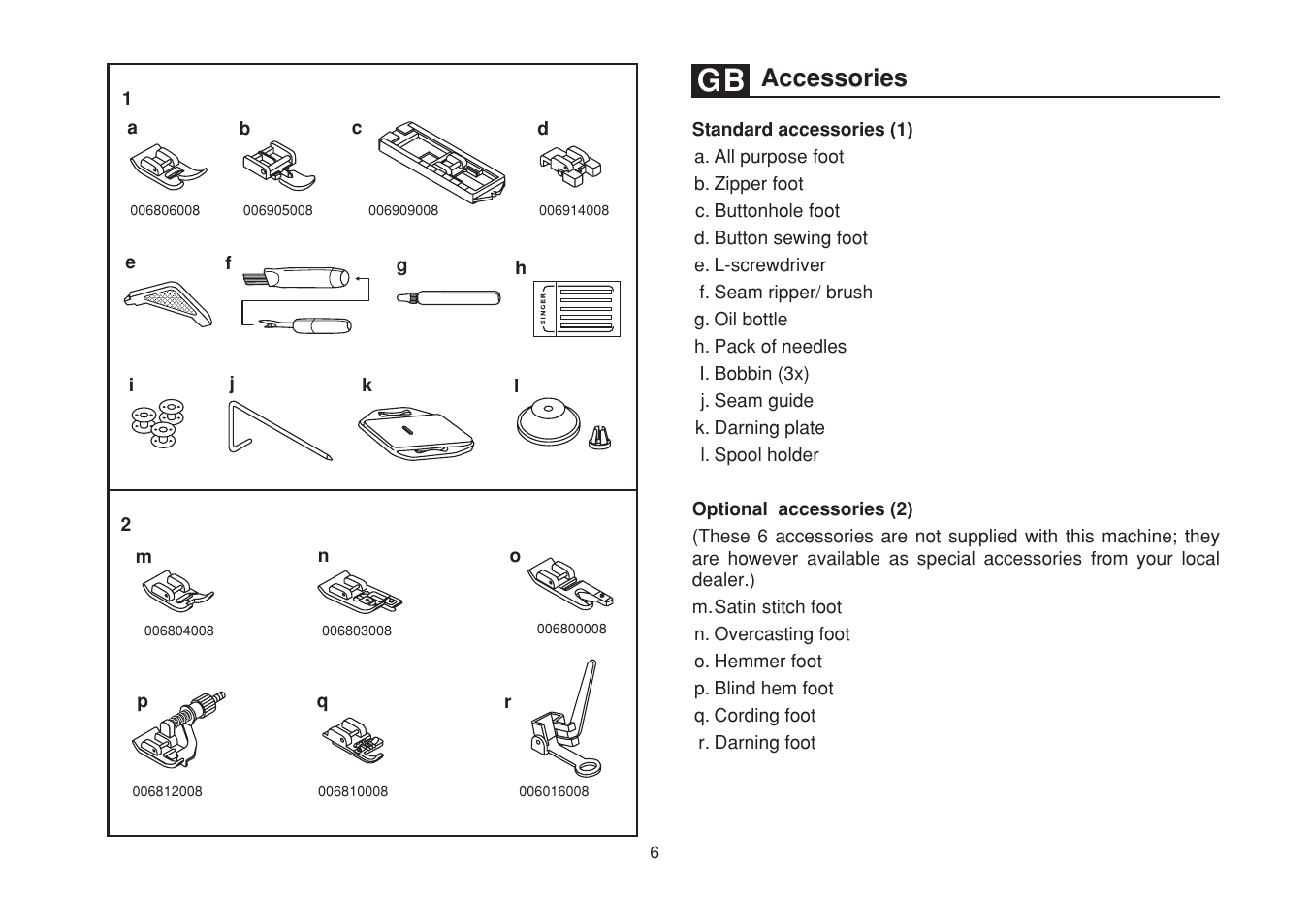 Accessories | SINGER 1507WC User Manual | Page 13 / 88