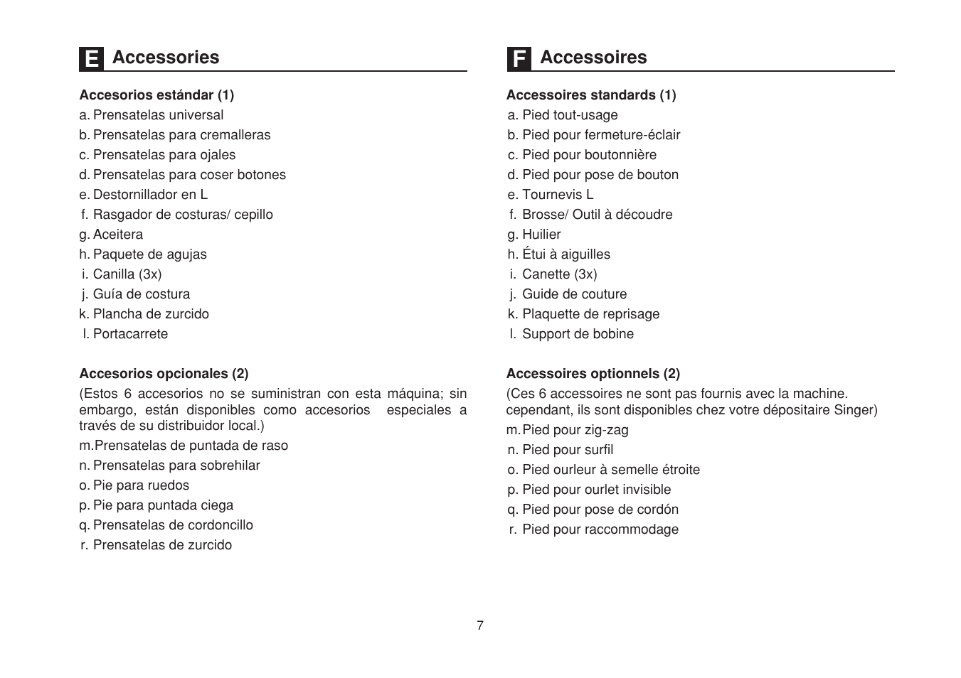 Accessories accessoires | SINGER 1507WC User Manual | Page 14 / 88