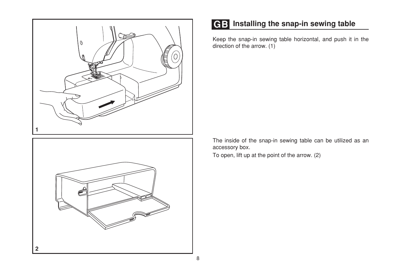 Installing the snap-in sewing table | SINGER 1507WC User Manual | Page 15 / 88