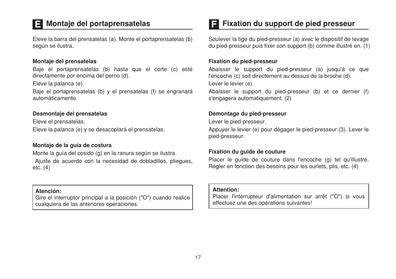 Montaje del portaprensatelas, Fixation du support de pied presseur | SINGER 1507WC User Manual | Page 24 / 88