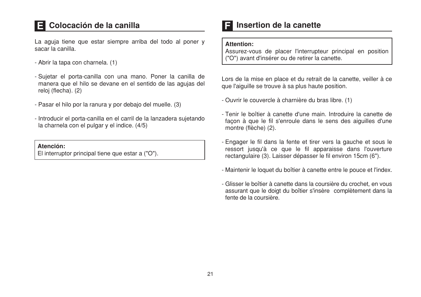 Colocación de la canilla, Insertion de la canette | SINGER 1507WC User Manual | Page 28 / 88