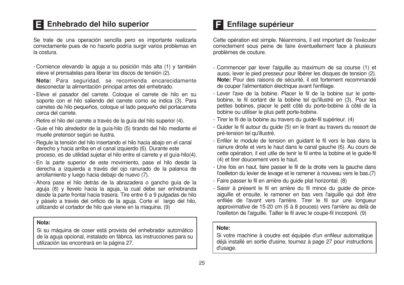 Enhebrado del hilo superior, Enfilage supérieur | SINGER 1507WC User Manual | Page 32 / 88