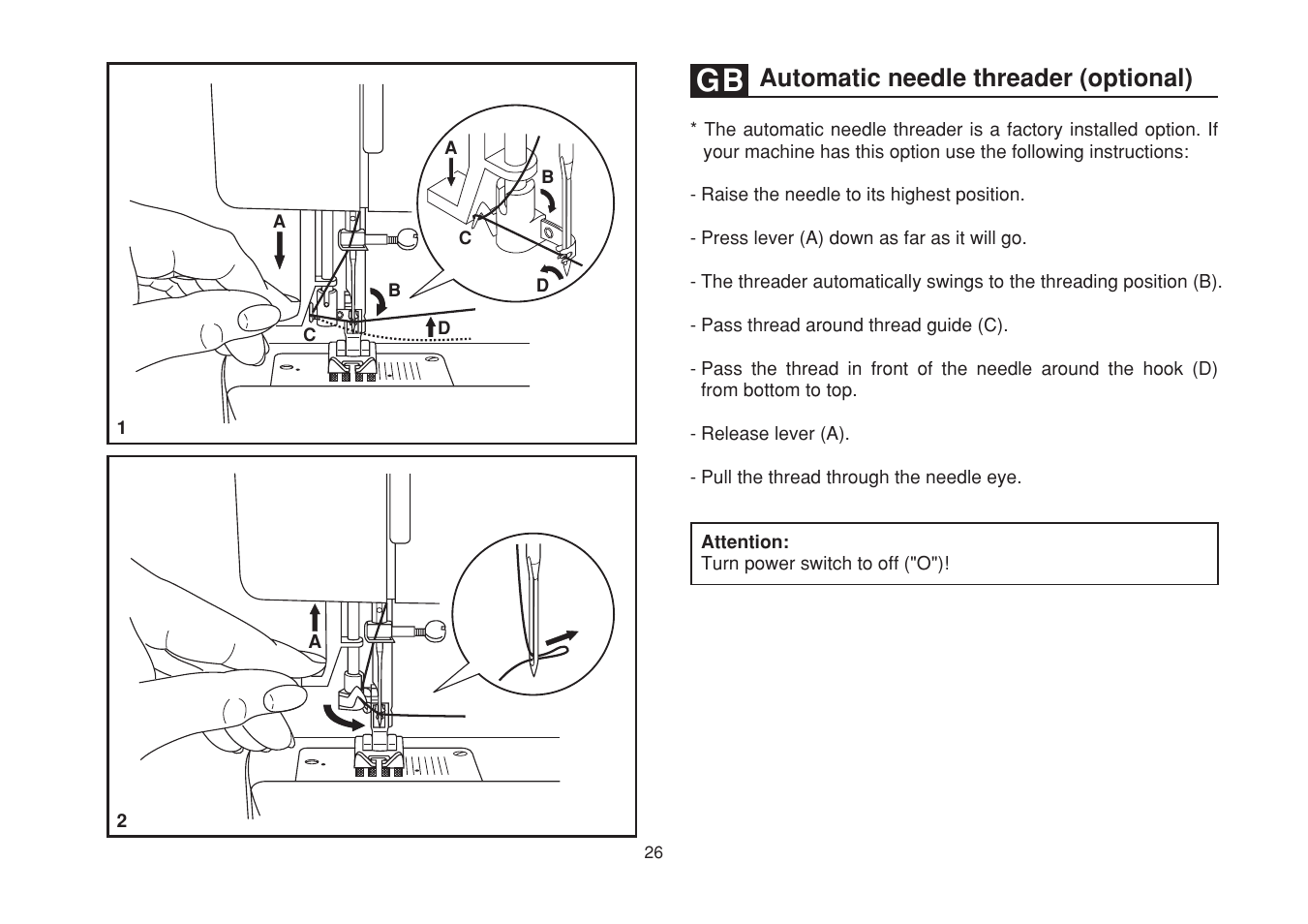 Automatic needle threader (optional) | SINGER 1507WC User Manual | Page 33 / 88