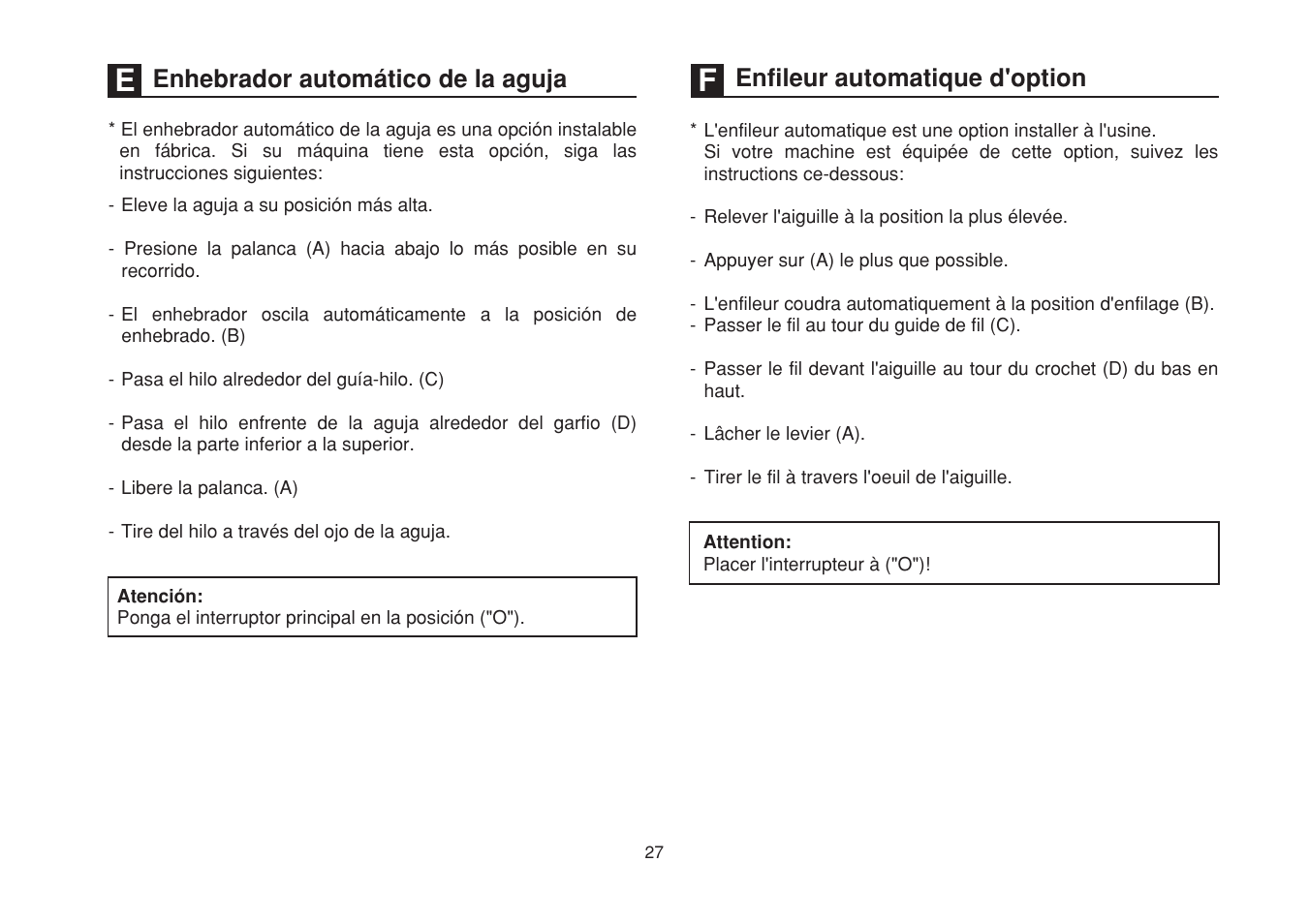 Enhebrador automático de la aguja, Enfileur automatique d'option | SINGER 1507WC User Manual | Page 34 / 88