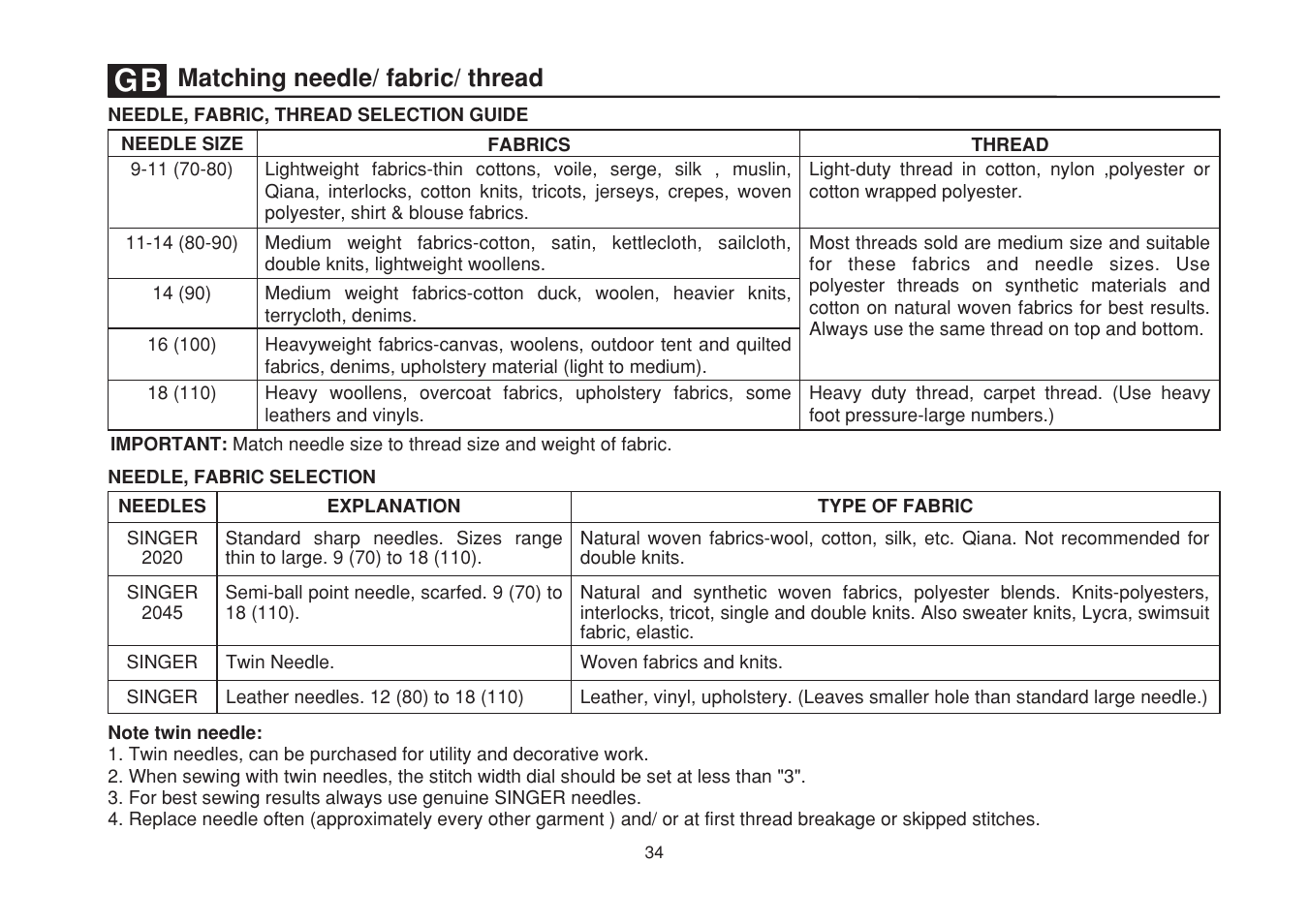 Matching needle/ fabric/ thread | SINGER 1507WC User Manual | Page 41 / 88