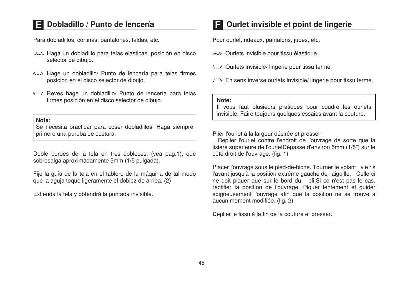 Dobladillo / punto de lencería, Ourlet et point de lingerie invisible | SINGER 1507WC User Manual | Page 52 / 88