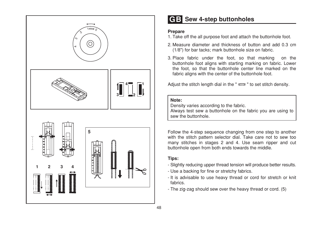 Sew 4-step buttonholes | SINGER 1507WC User Manual | Page 55 / 88