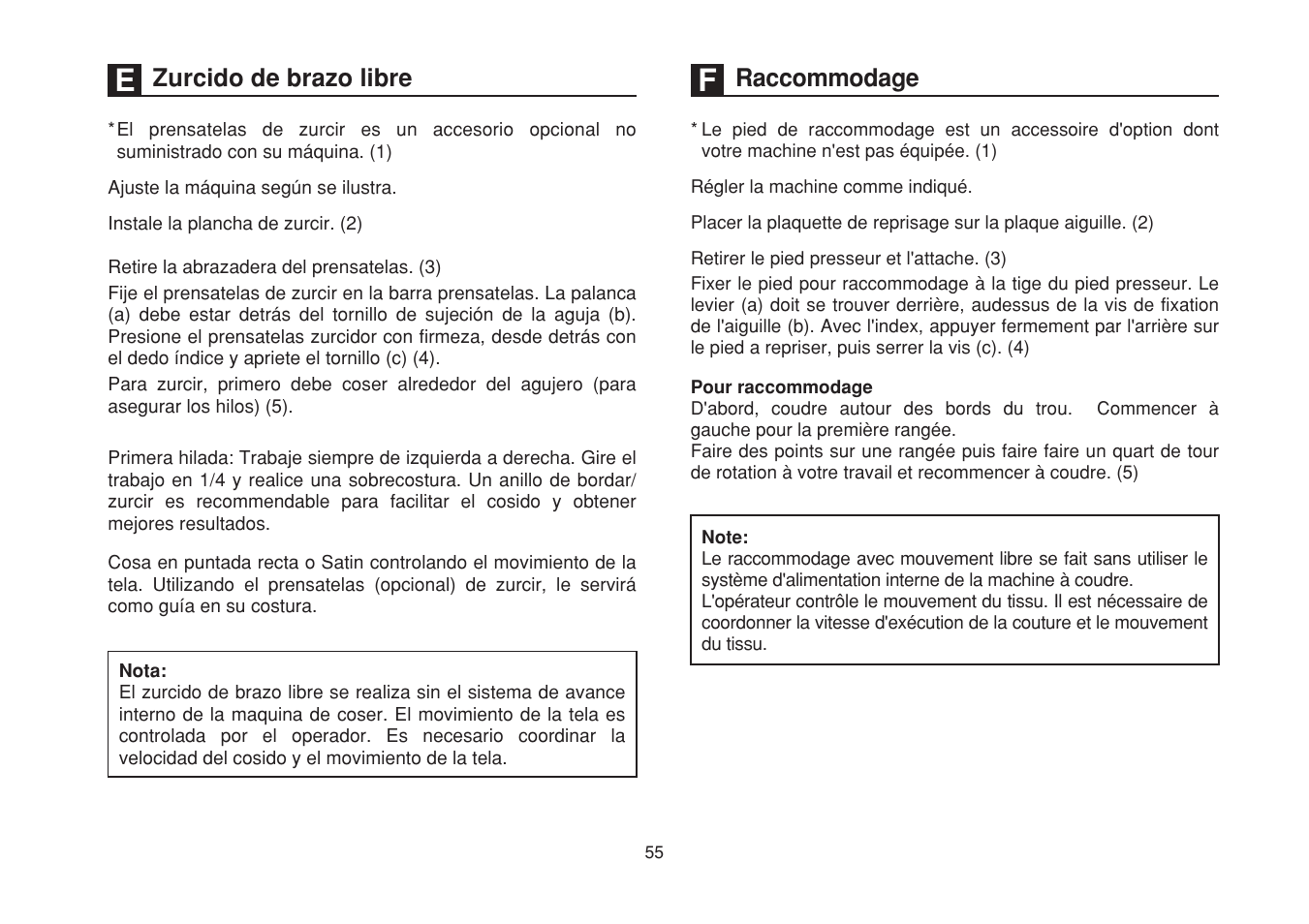 Zurcido de brazo libre, Raccommodage | SINGER 1507WC User Manual | Page 62 / 88