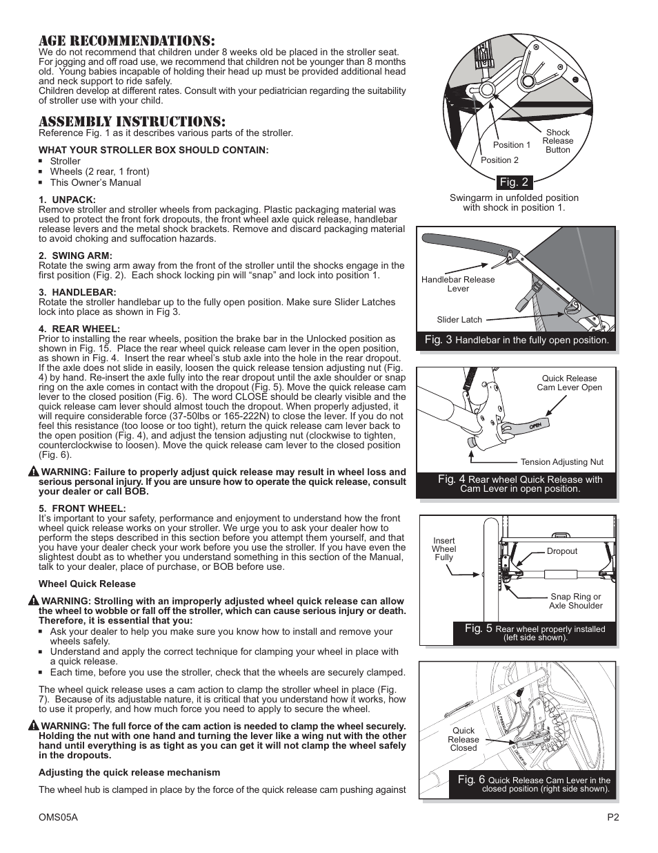 Age recommendations, Assembly instructions | BOB OMS05A User Manual | Page 2 / 6