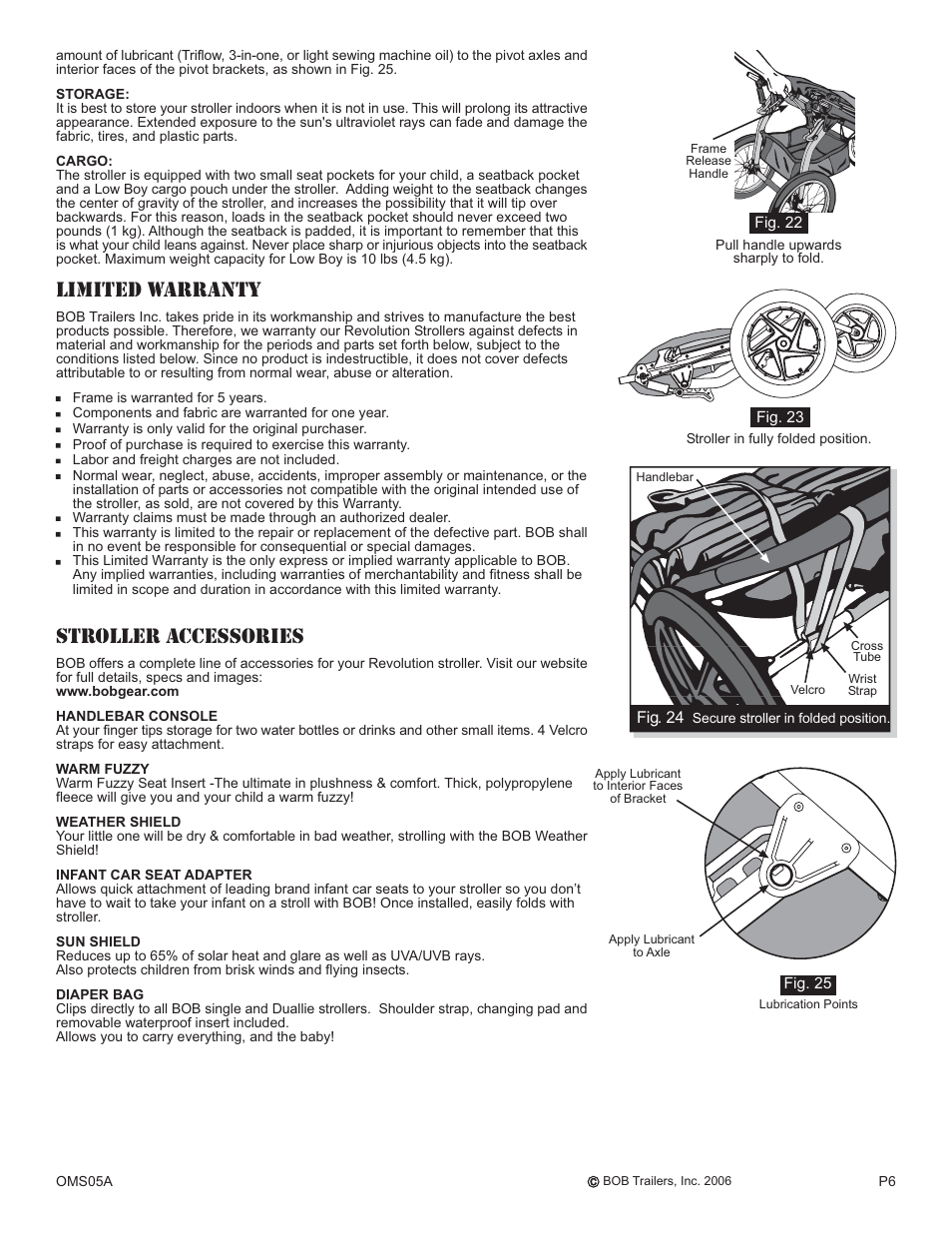 Limited warranty, Stroller accessories | BOB OMS05A User Manual | Page 6 / 6