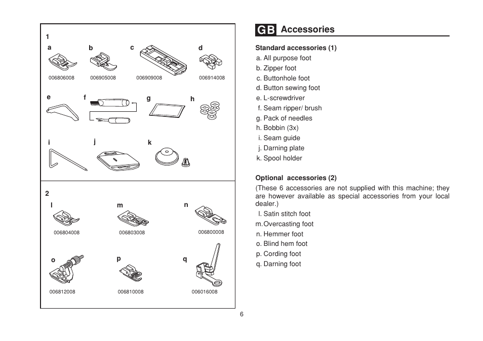 Accessories | SINGER 1507 User Manual | Page 13 / 88