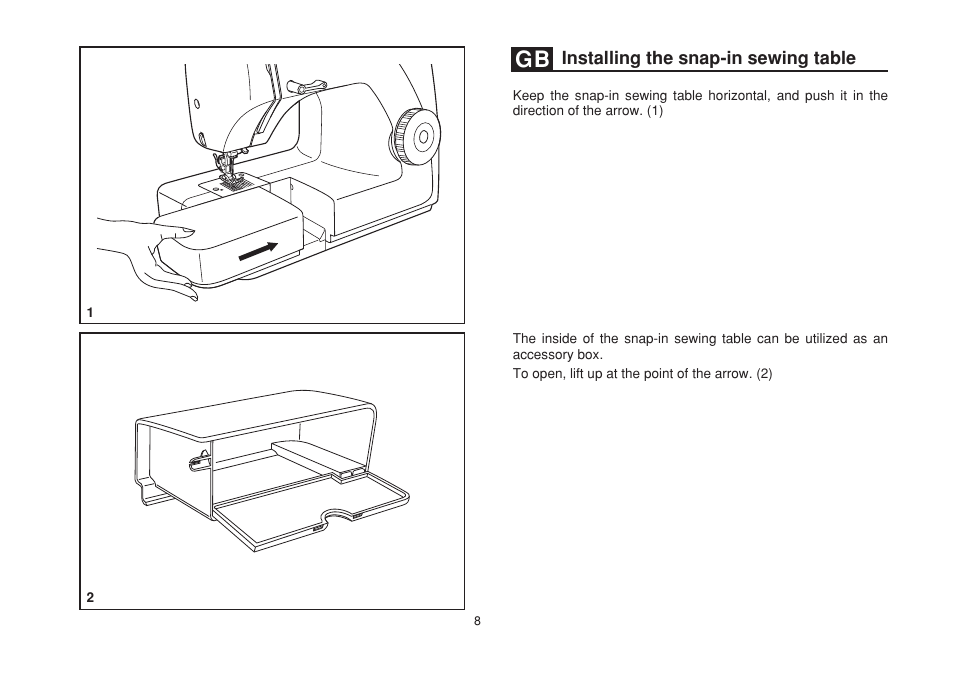 Installing the snap-in sewing table | SINGER 1507 User Manual | Page 15 / 88