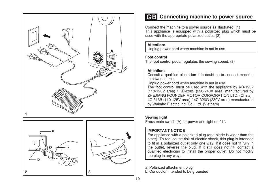 Connecting machine to power source | SINGER 1507 User Manual | Page 17 / 88