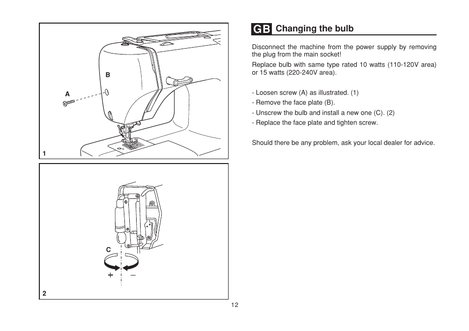 Changing the bulb | SINGER 1507 User Manual | Page 19 / 88