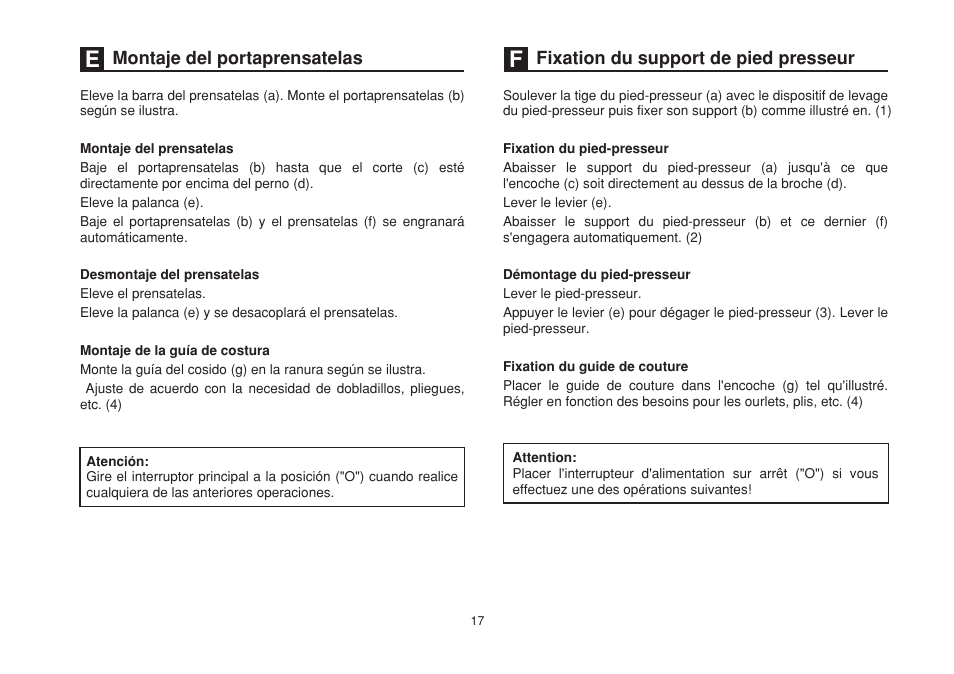 Montaje del portaprensatelas, Fixation du support de pied presseur | SINGER 1507 User Manual | Page 24 / 88