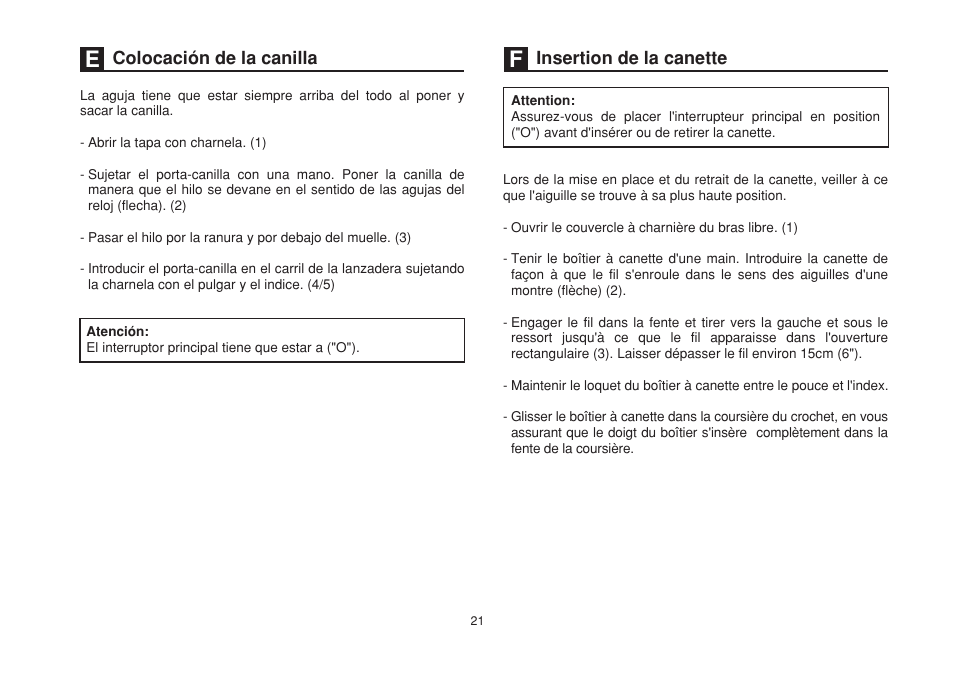 Colocación de la canilla, Insertion de la canette | SINGER 1507 User Manual | Page 28 / 88