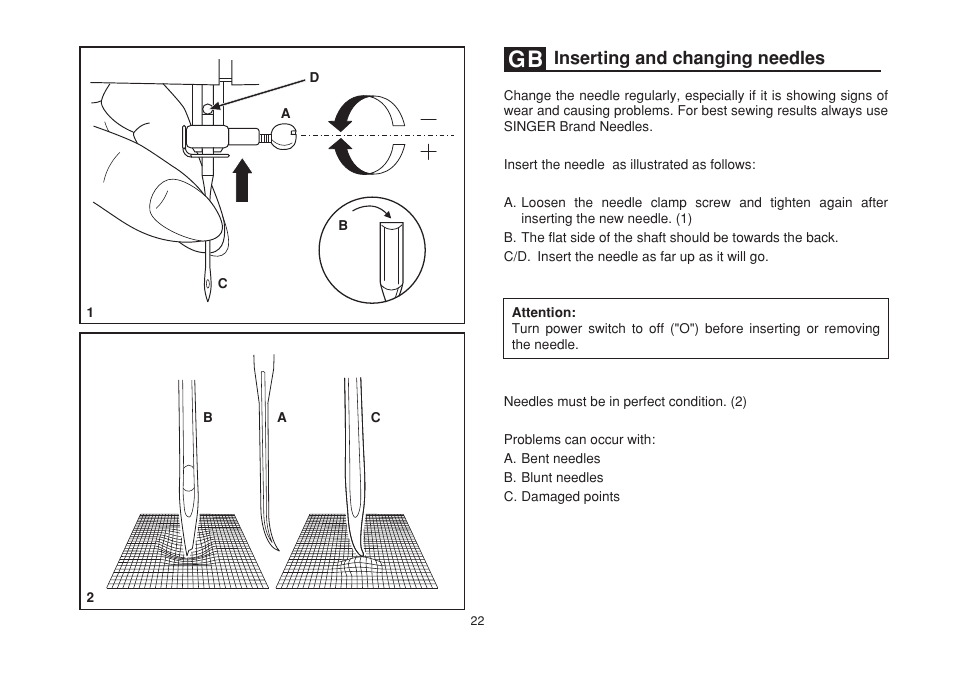 Inserting and changing needles | SINGER 1507 User Manual | Page 29 / 88
